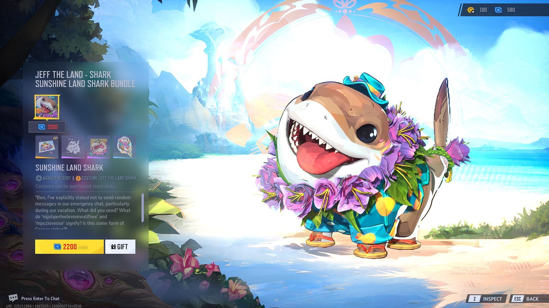 Jeff Sunshine Land Shark cosmetic showcase (Image via NetEase Games)